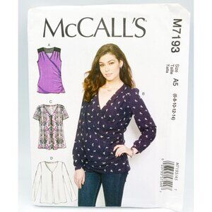 McCalls Pattern M7193 Size A5 6,8,10,12,14 Misses Loose Fitting Tops Uncut